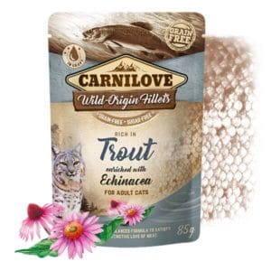 Carnilove húmedo completo para gatos – 85gr, Pollo con trucha