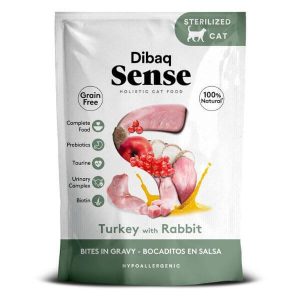 Dibaq Sense Bocaditos en salsa para gato – Pavo con Conejo y Pollo