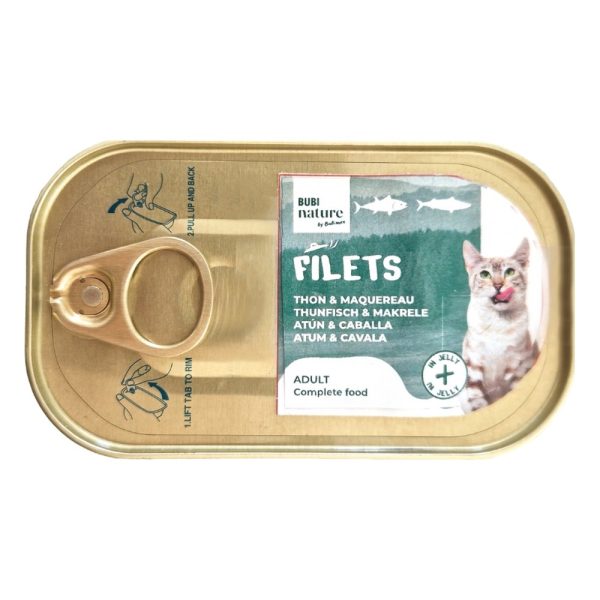 Bubi Nature Filets húmedo completo para gatos – Atún con pollo y caballa en gelatina