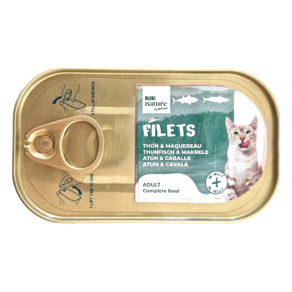 Bubi Nature Filets húmedo completo para gatos - Atún con pollo y caballa en gelatina