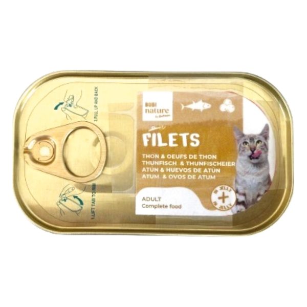 Bubi Nature Filets húmedo completo para gatos – Atún con pollo y huevas de atún en gelatina