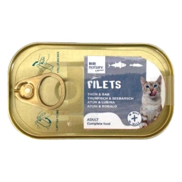 Bubi Nature Filets húmedo completo para gatos – Atún con pollo y lubina en gelatina