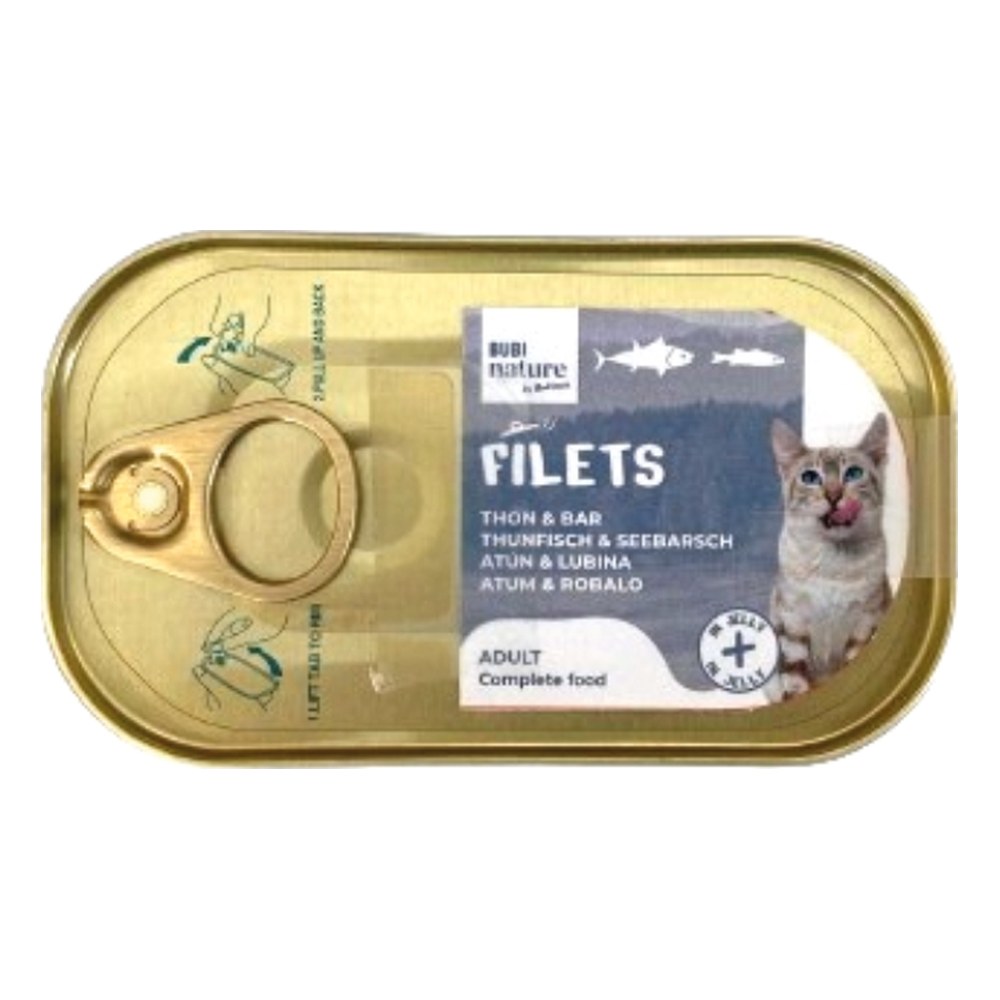 Bubi Nature Filets húmedo completo para gatos - Atún con pollo y lubina en gelatina