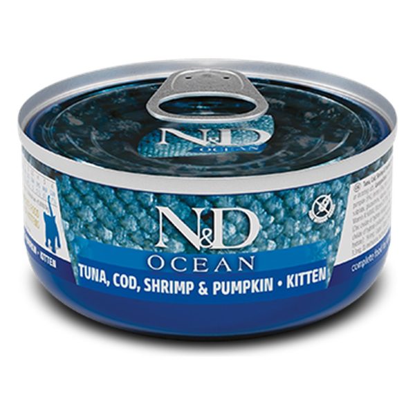 Farmina N&D Ocean para gatos 70gr – Atún con bacalao y calabaza (Kitten)