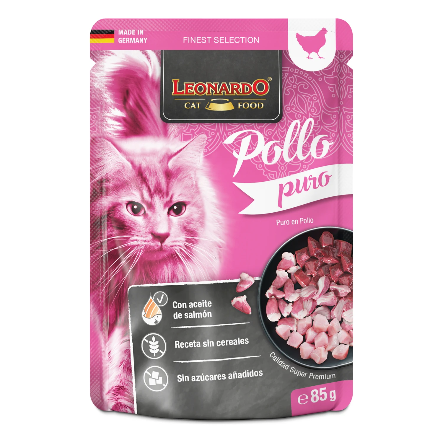 Leonardo Puro de Pollo para gatos – pouch de 85gr