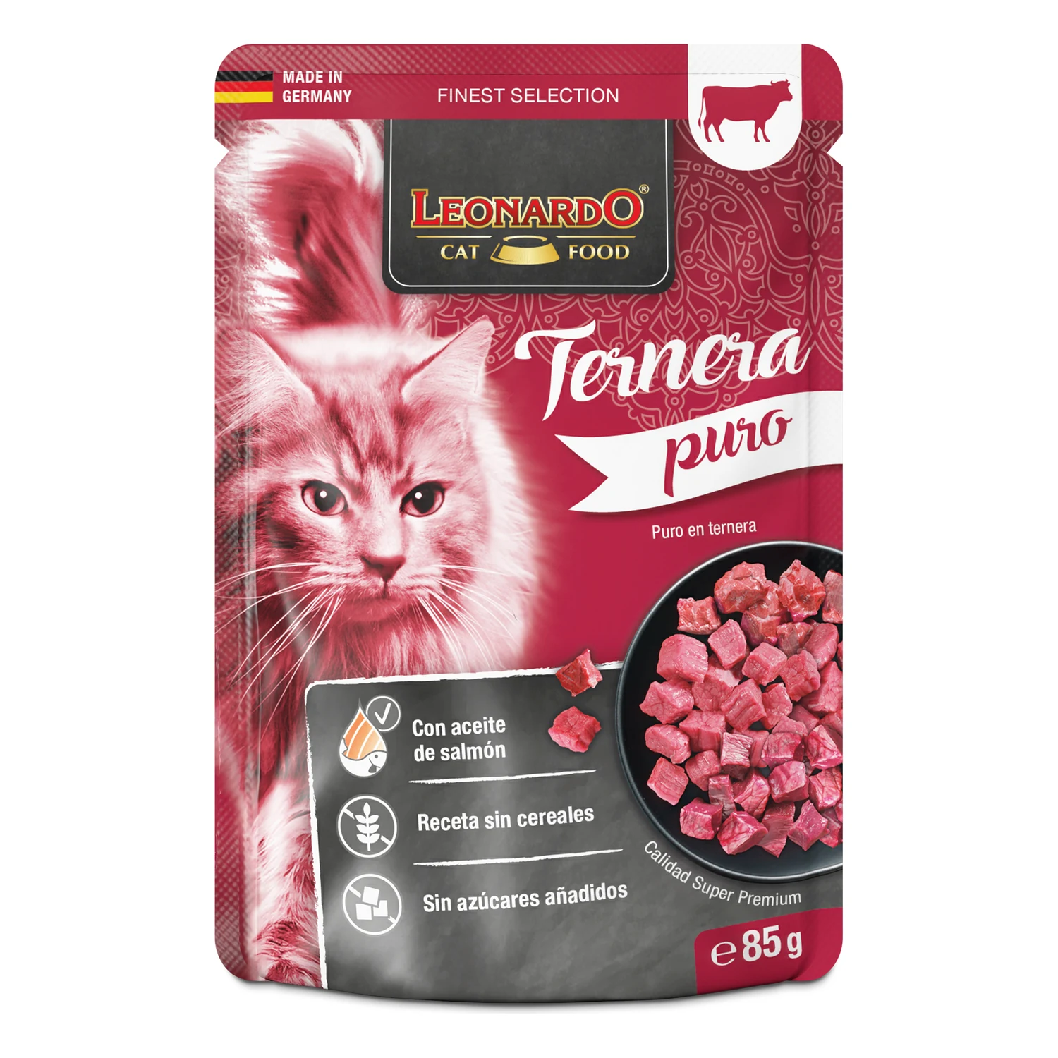 Leonardo Puro de Ternera para gatos – pouch de 85gr