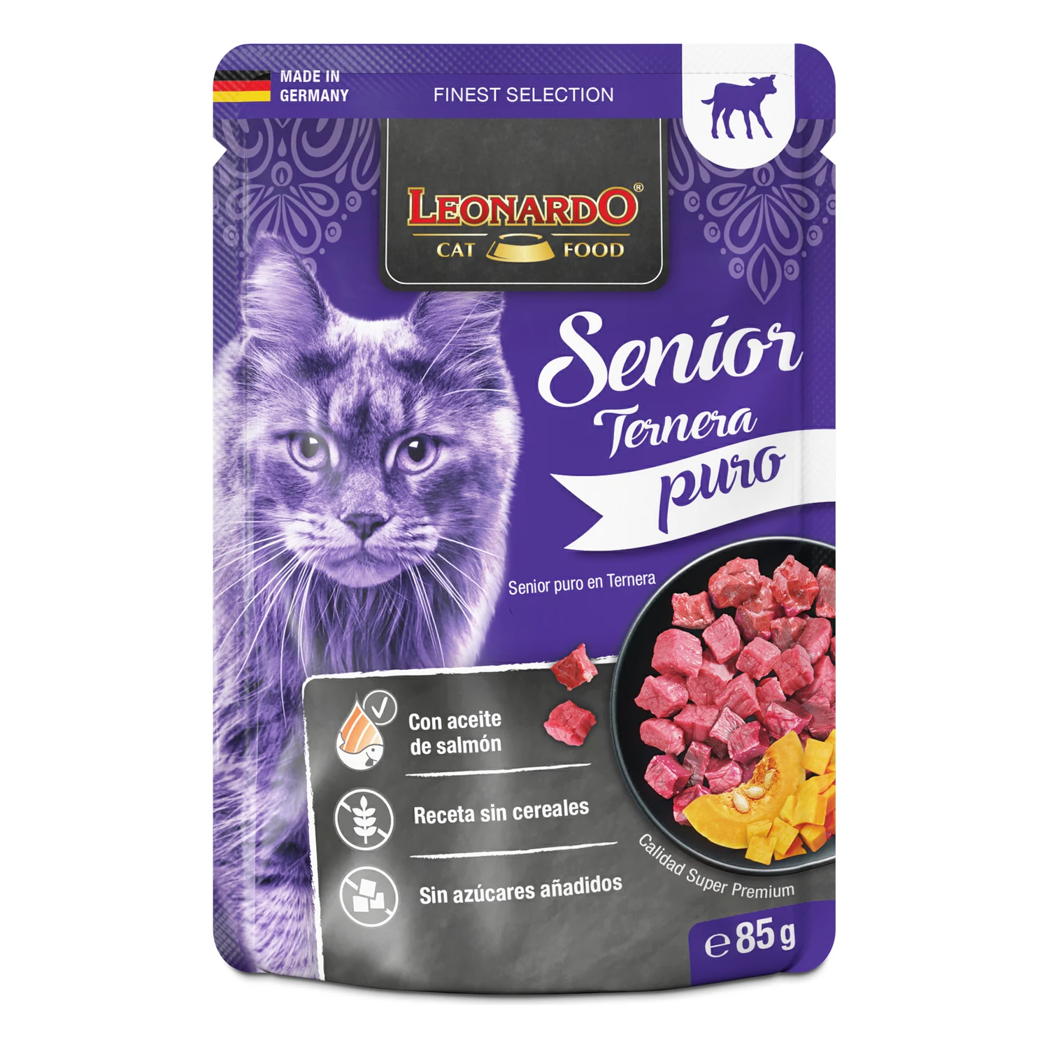 Leonardo Puro de Ternera para gatos senior – pouch de 85gr
