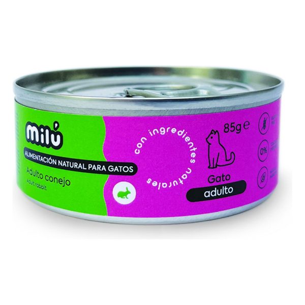 Milu Lata completa para gato 85gr – Adulto – Conejo con pollo y salmón