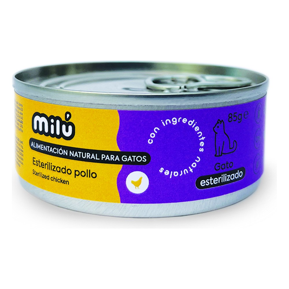 Milu Lata completa para gato 85gr - Pollo, salmón y ternera (Esterilizados)