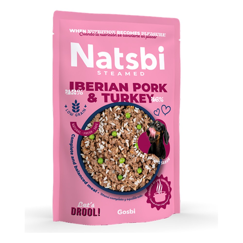 Natsbi Cerdo ibérico y pavo al vapor – comida húmeda para perros