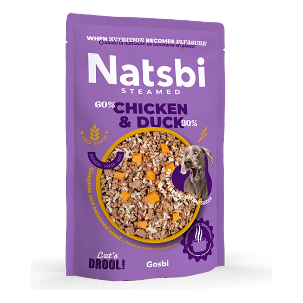 Natsbi Pollo y pato al vapor – comida húmeda para perros