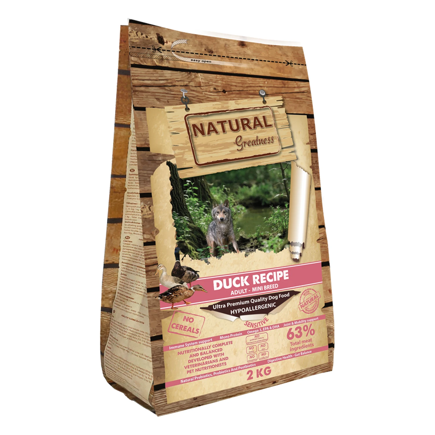 Natural Greatness Pato Mini para perro – saco de 2Kg