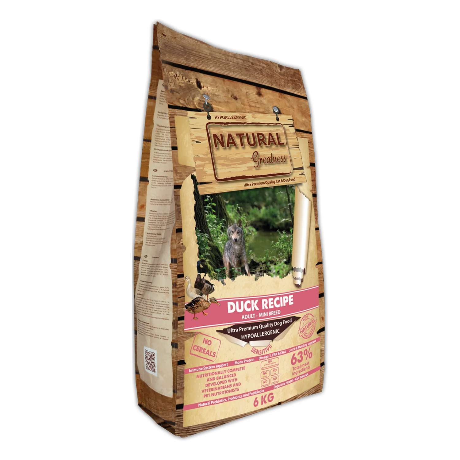 Natural Greatness Pato Mini para perro – saco de 6Kg