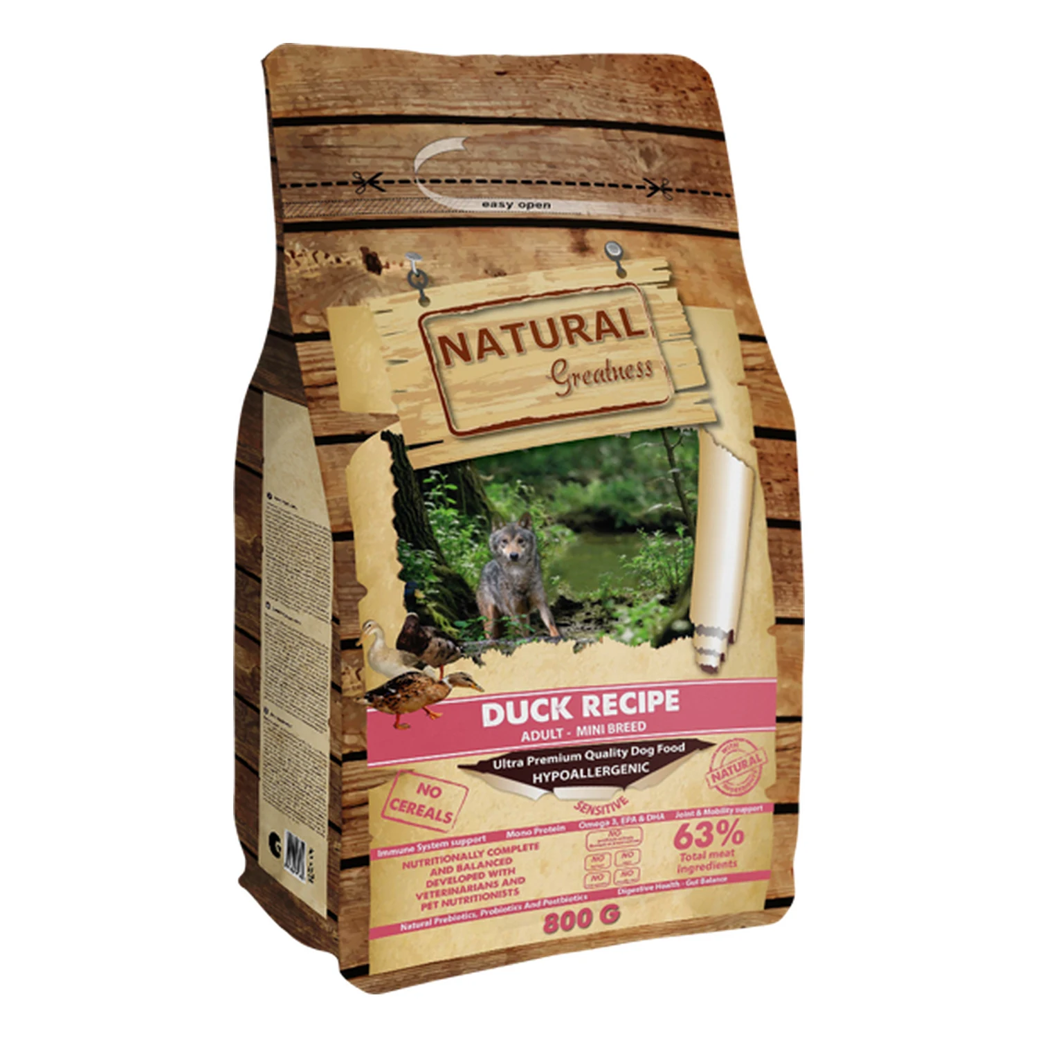 Natural Greatness Pato Mini para perro – saco de 800gr