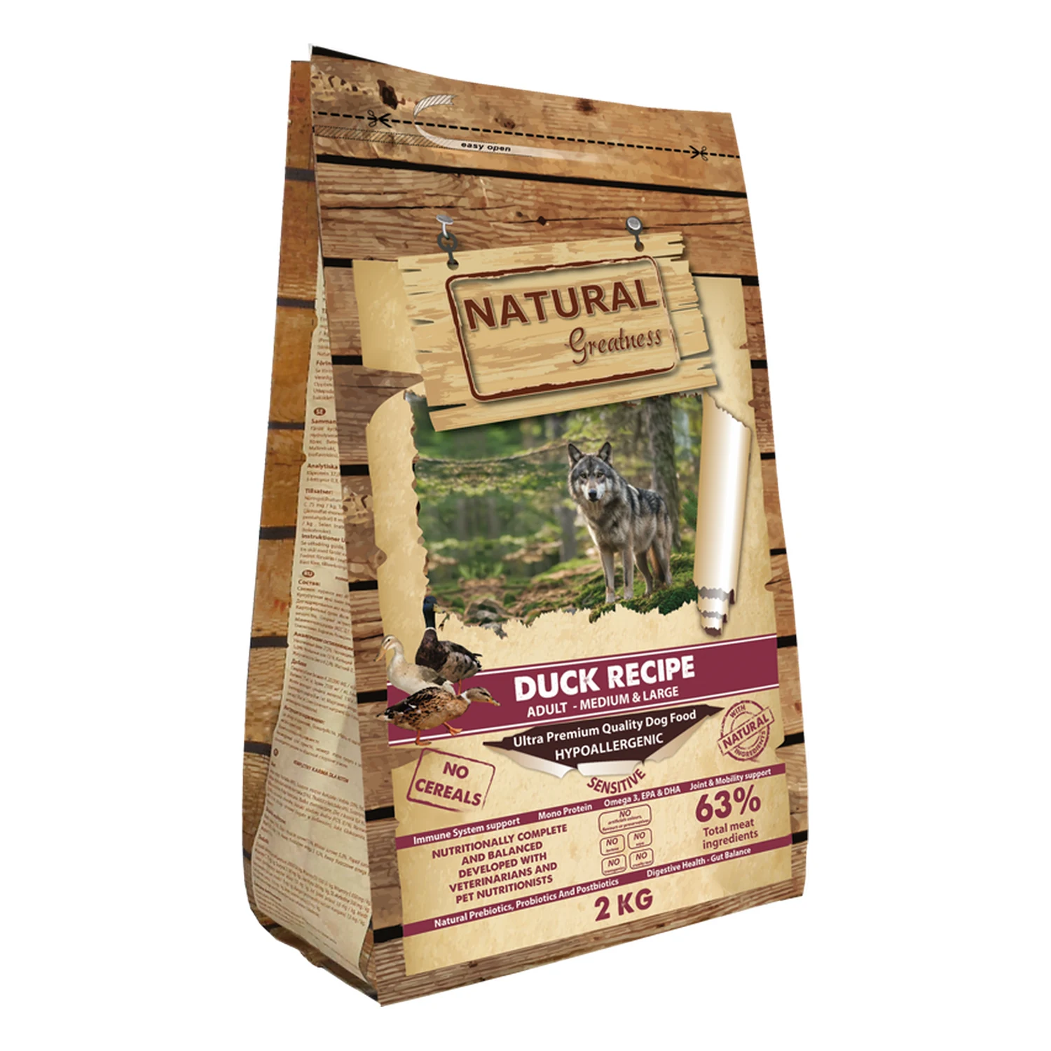 Natural Greatness Pato para perro – saco de 2Kg